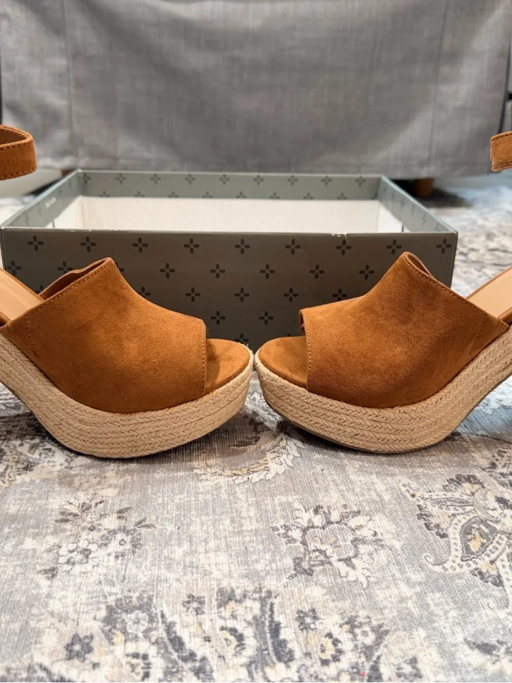 Sun + Stone Feyf Cognac Ankle-Strap Platform Wedge Sandals- Size 9